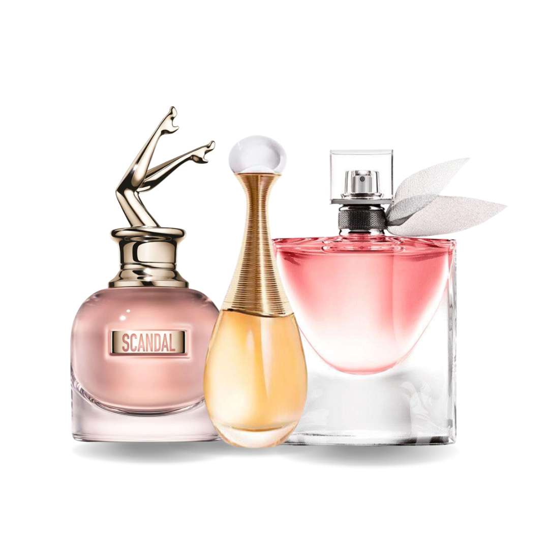 Combinazione di 3 fragranze SCANDAL, J'ADORE e LA VIE EST BELLE 100 ml