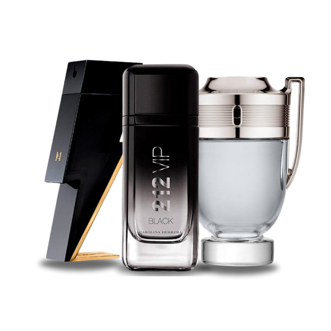 Combinazione di 3 fragranze: BAD BOY, 212 VIP BLACK e INVICTUS 100 ml
